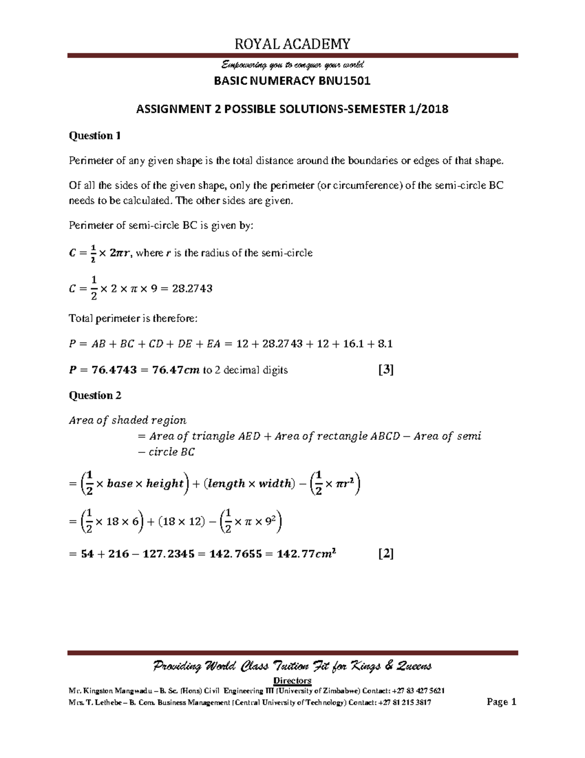 BNU- Basic Numeracy Assignment 2 Solutions - 2018 - Studocu