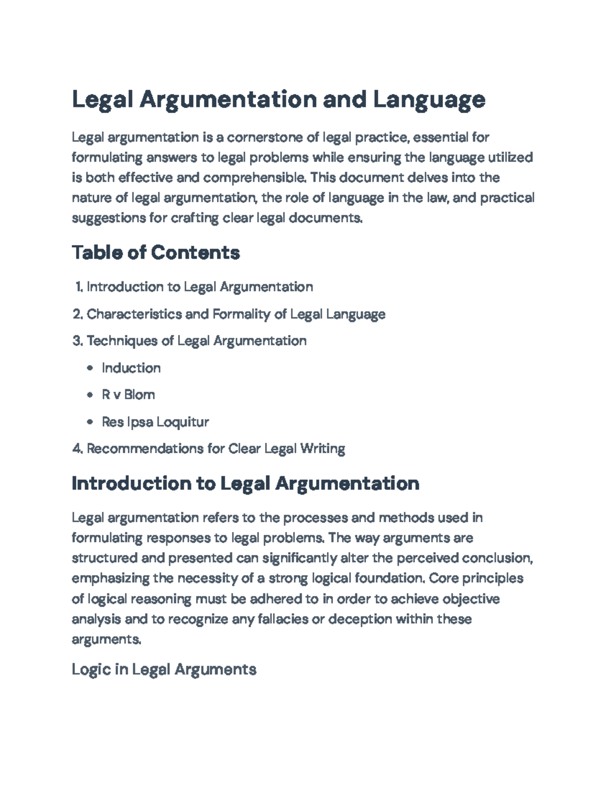 Clear Legal Argumentation: Techniques and Language Usage - Legal ...