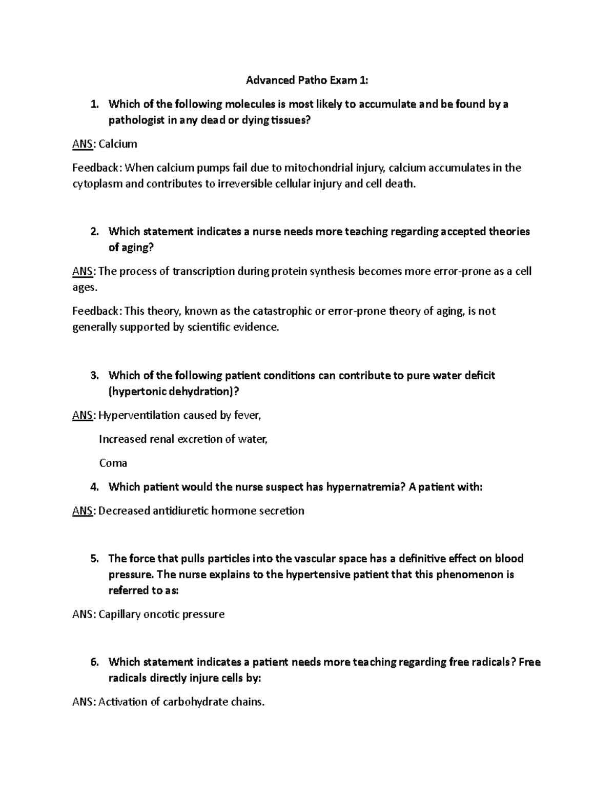 Adv Patho Exam 1: Key Concepts & Q&A for Advanced Pathophysiology - Studocu