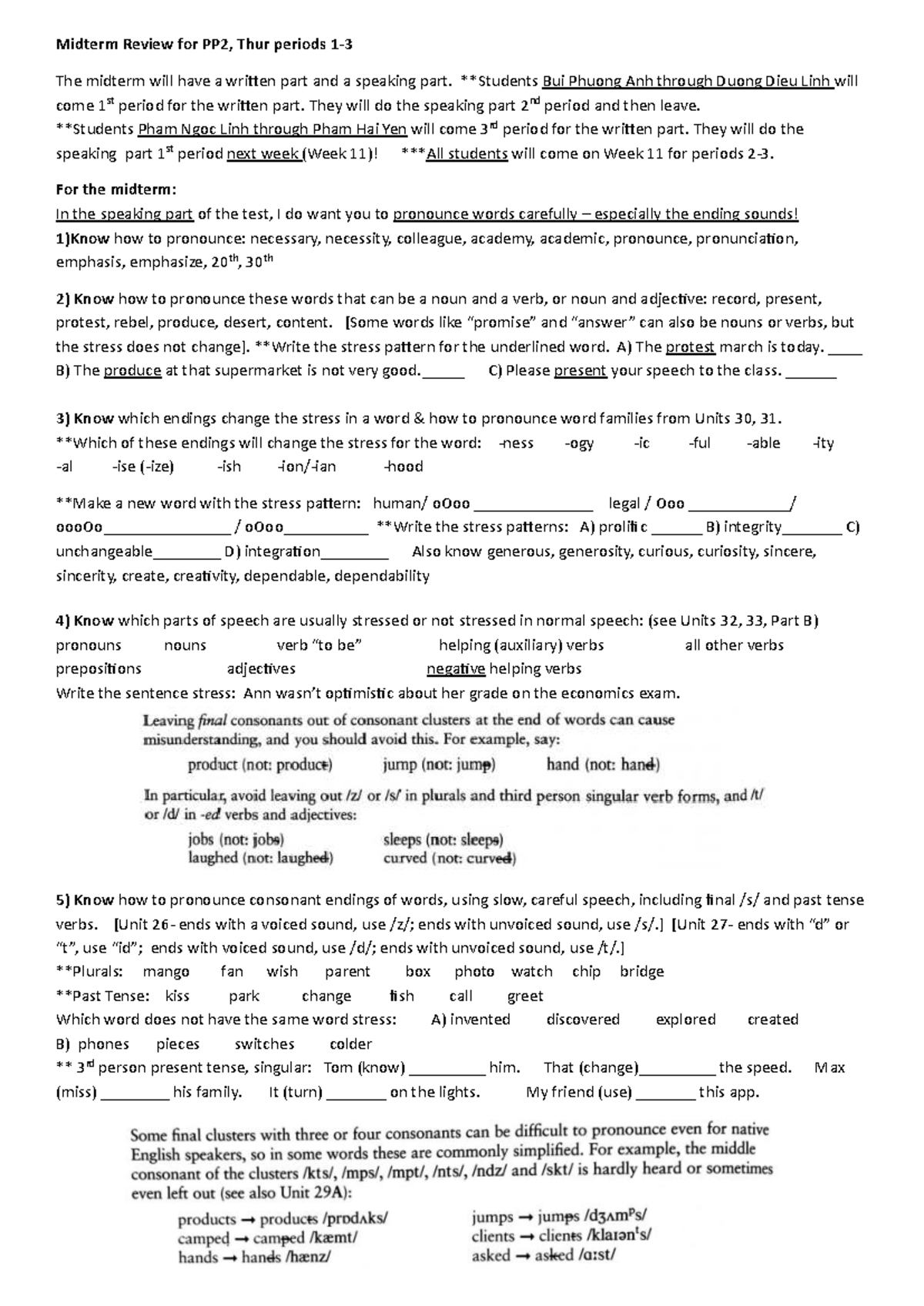 Midterm Review for PP2: Speaking & Writing Parts Overview - Studocu