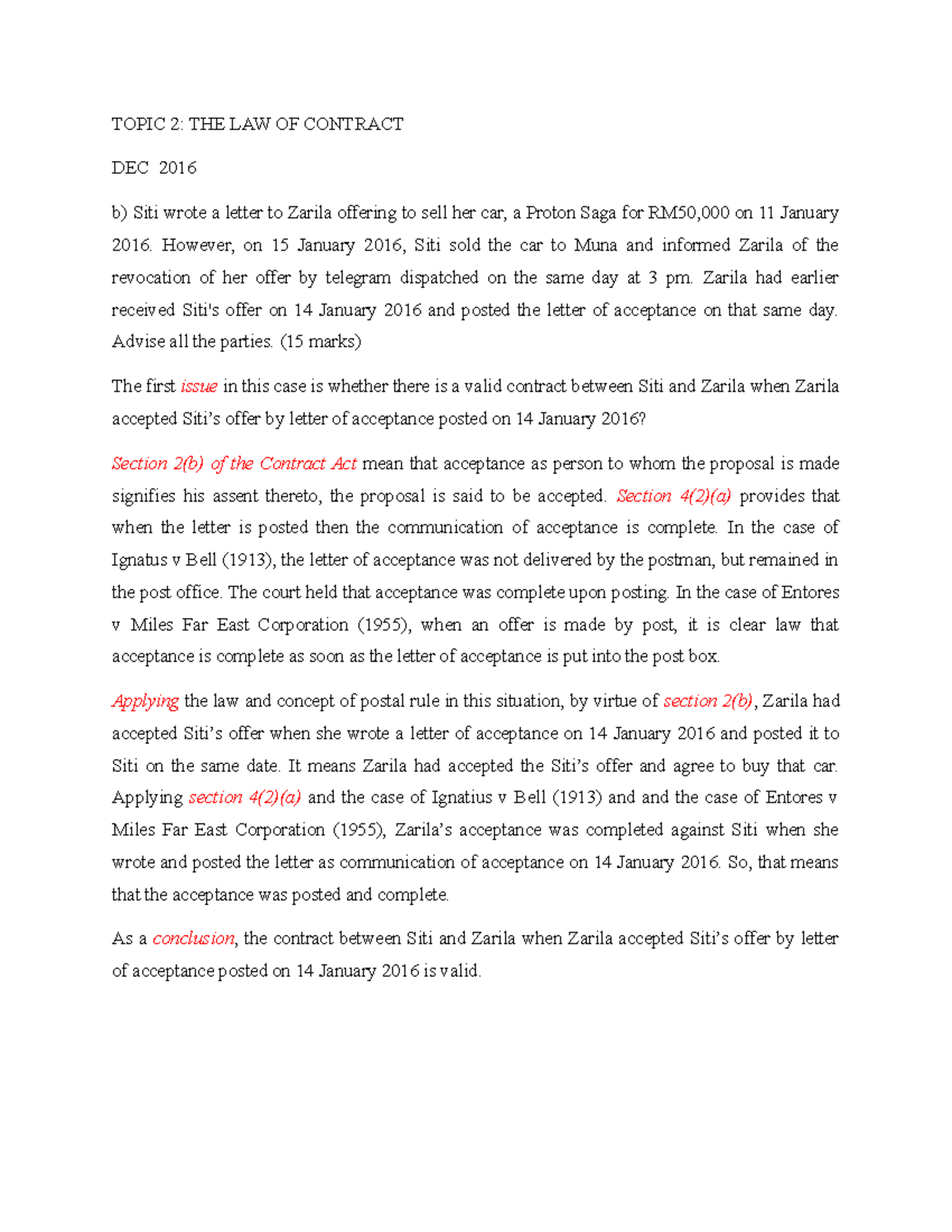 TUTO LAW CHAP 2 - Understanding Contract Law and Postal Rule - Studocu