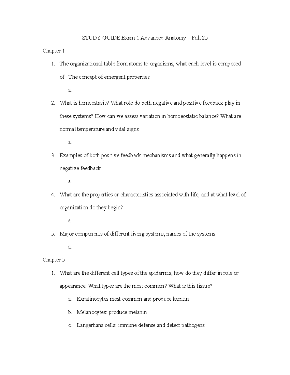 Advanced Anatomy Study Guide for Exam 1 (Fall 2025) - Studocu