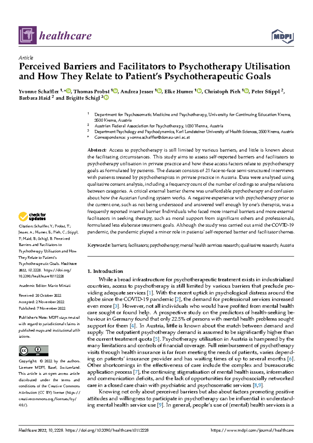 Perceived Barriers and Facilitators to Psychotherapy Utilisation in ...