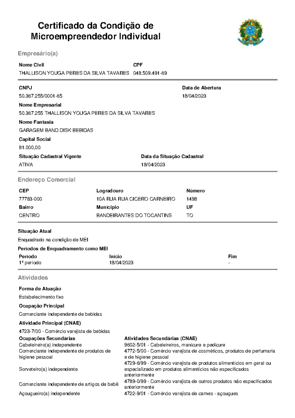 Certificado de Microempreendedor Individual - Ccmei - Ccmsi - Studocu