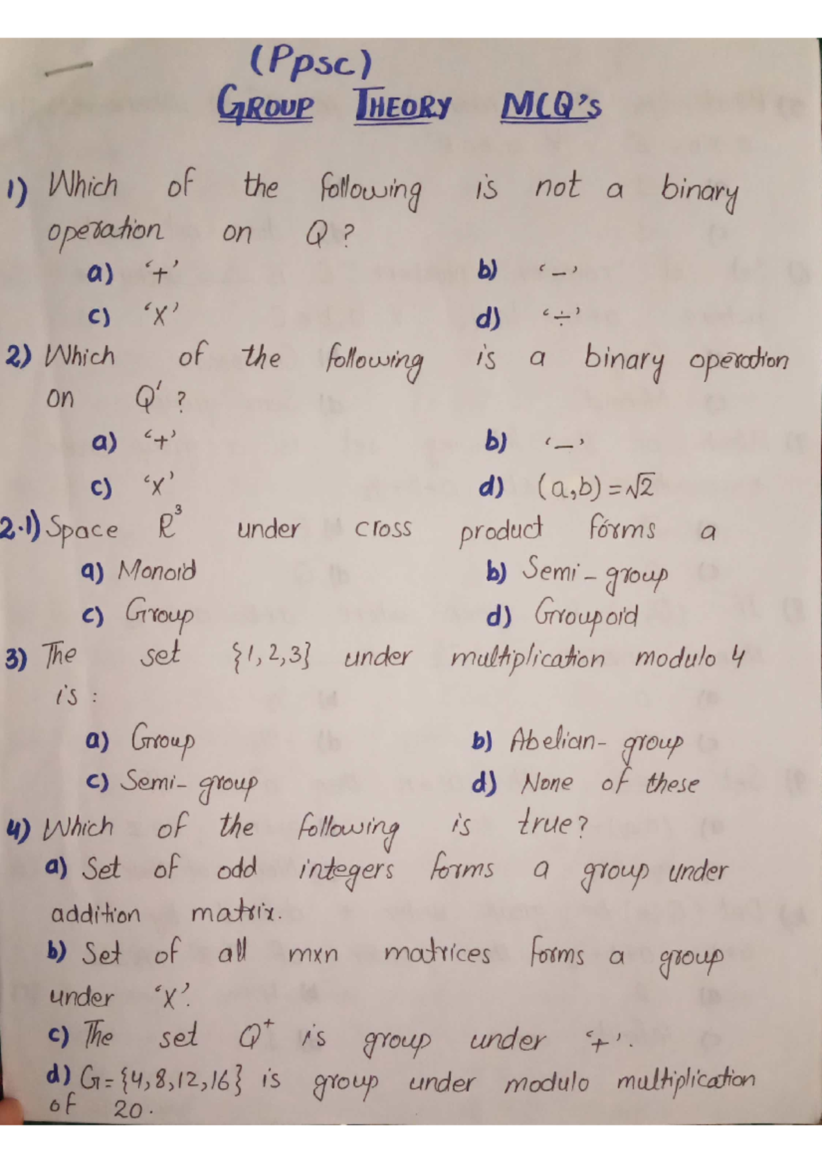 PPSC - Group Theory: Multiple Choice Questions Review - Studocu