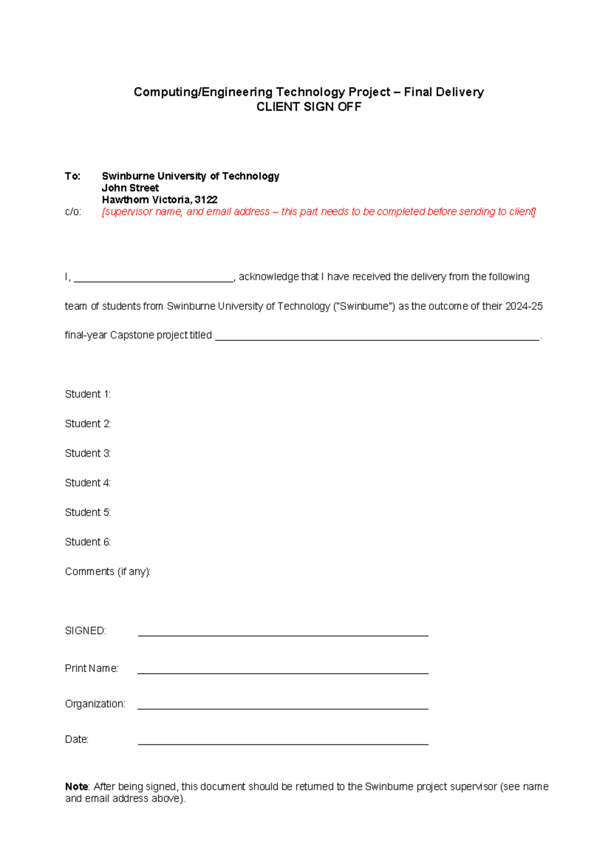 Final Delivery - Client Sign Off Form-2024-25-1 - Computing/Engineering ...
