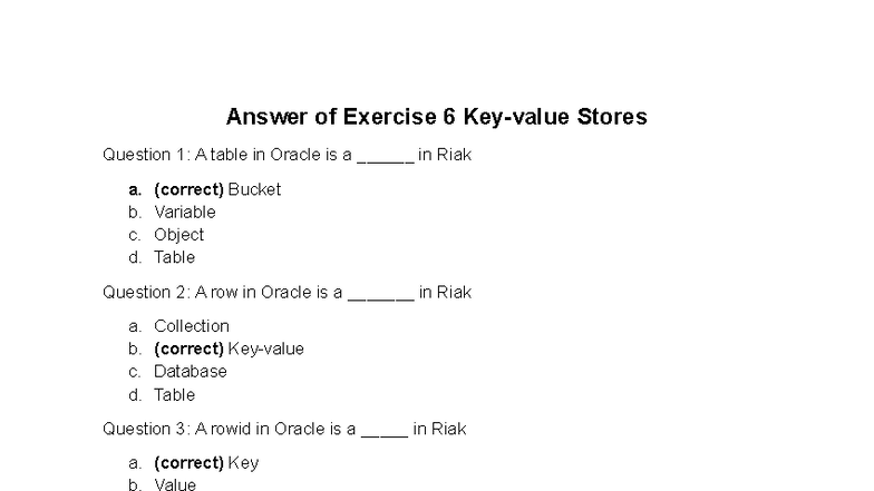 Answer Key for Exercise 6: Key-Value Stores (CS101) - Studocu