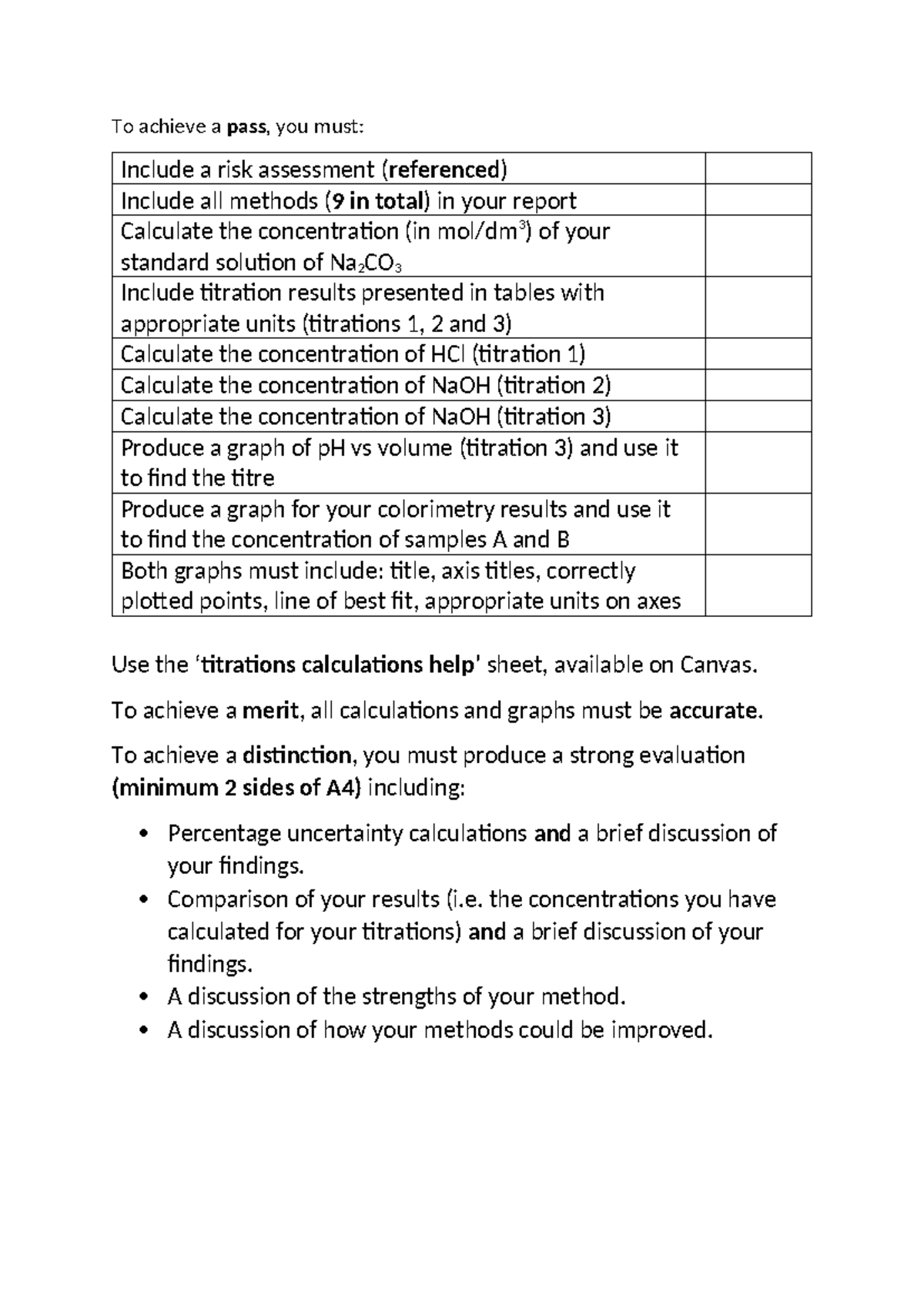 Unit 2A - Assignment Checklist for Titration & Analysis - Studocu