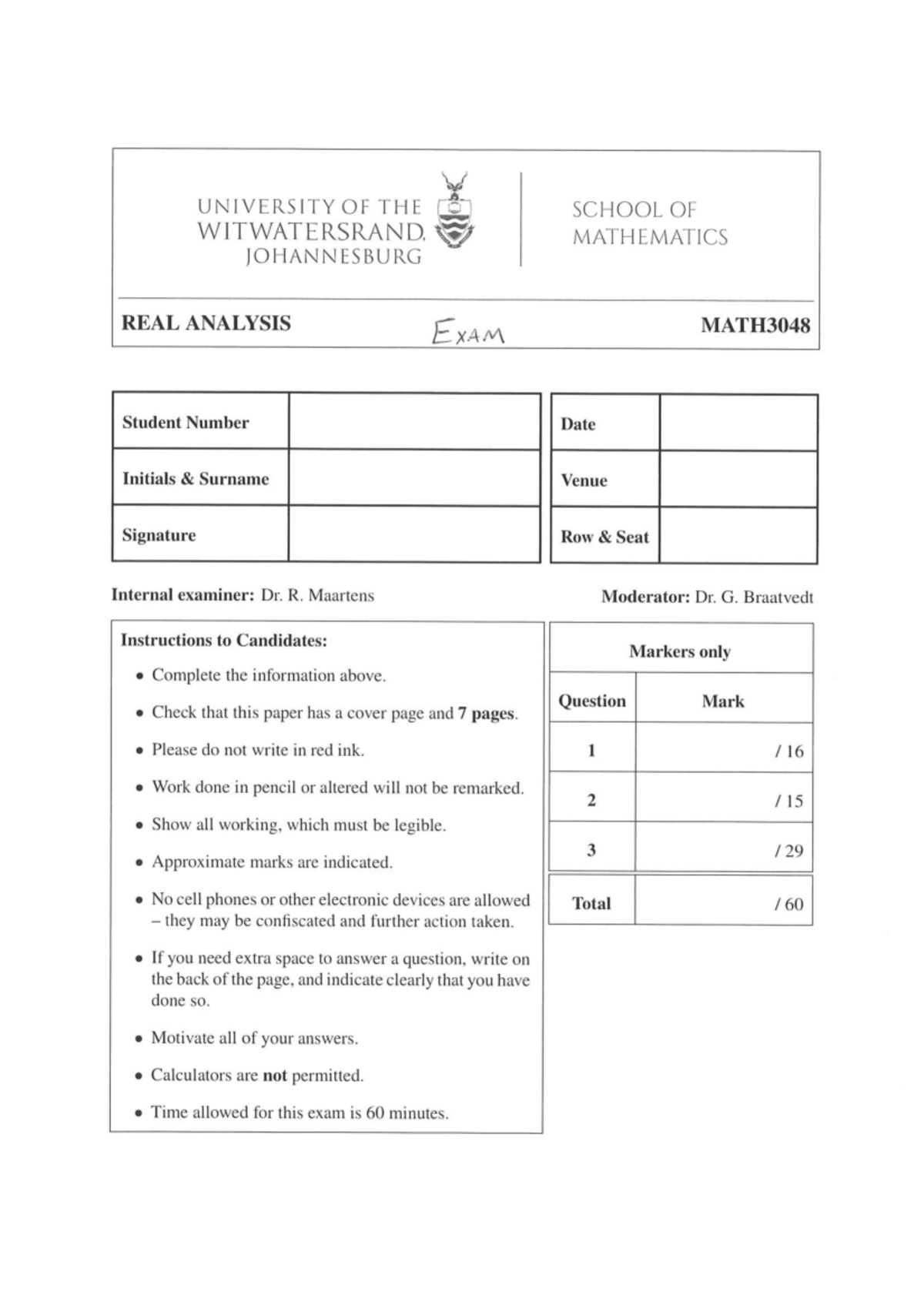 MATH3048 Final Exam: Real Analysis Questions & Solutions - Studocu