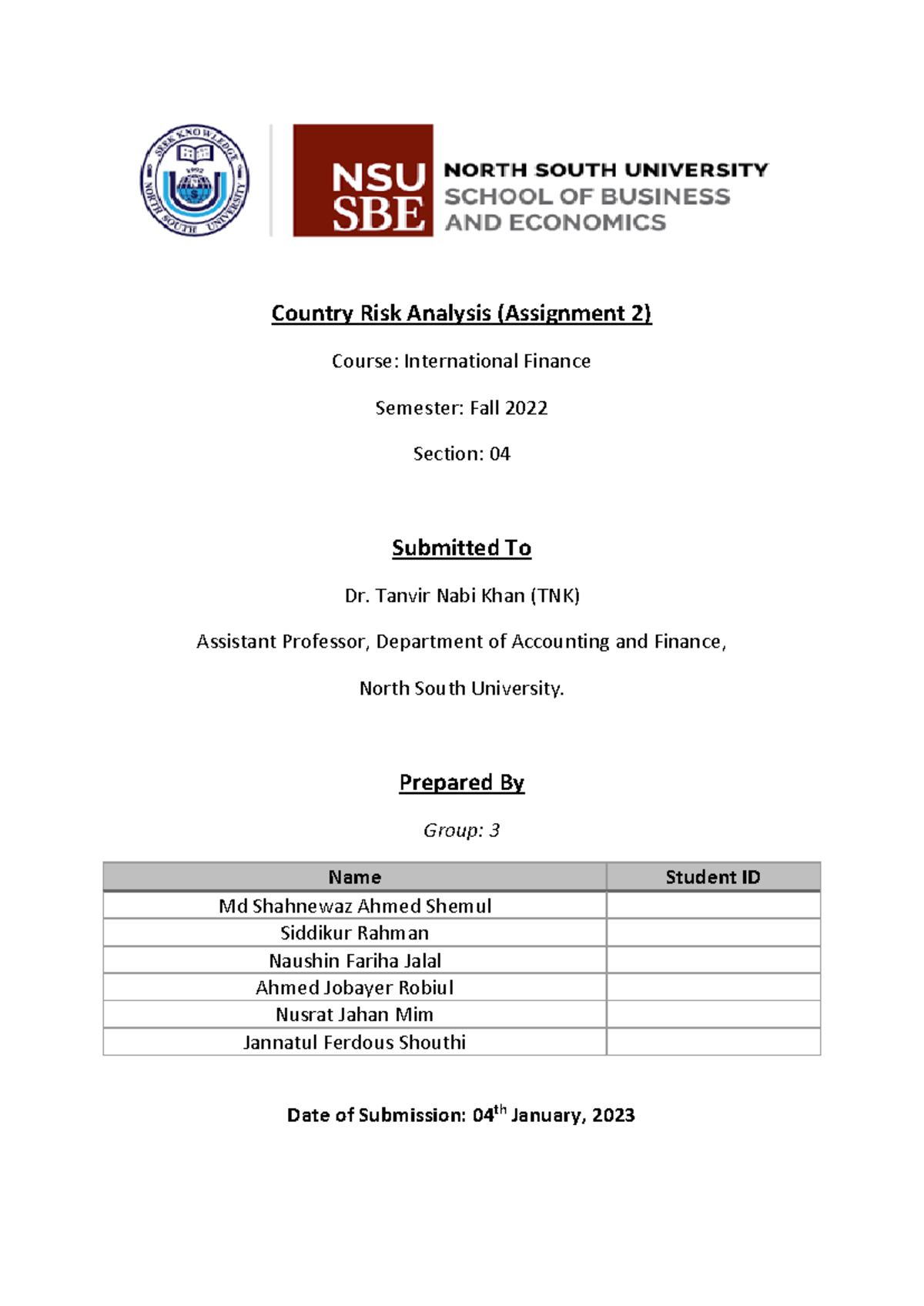 Country Risk Analysis Report - Assignment 2 - FIN444 TNK - Studocu