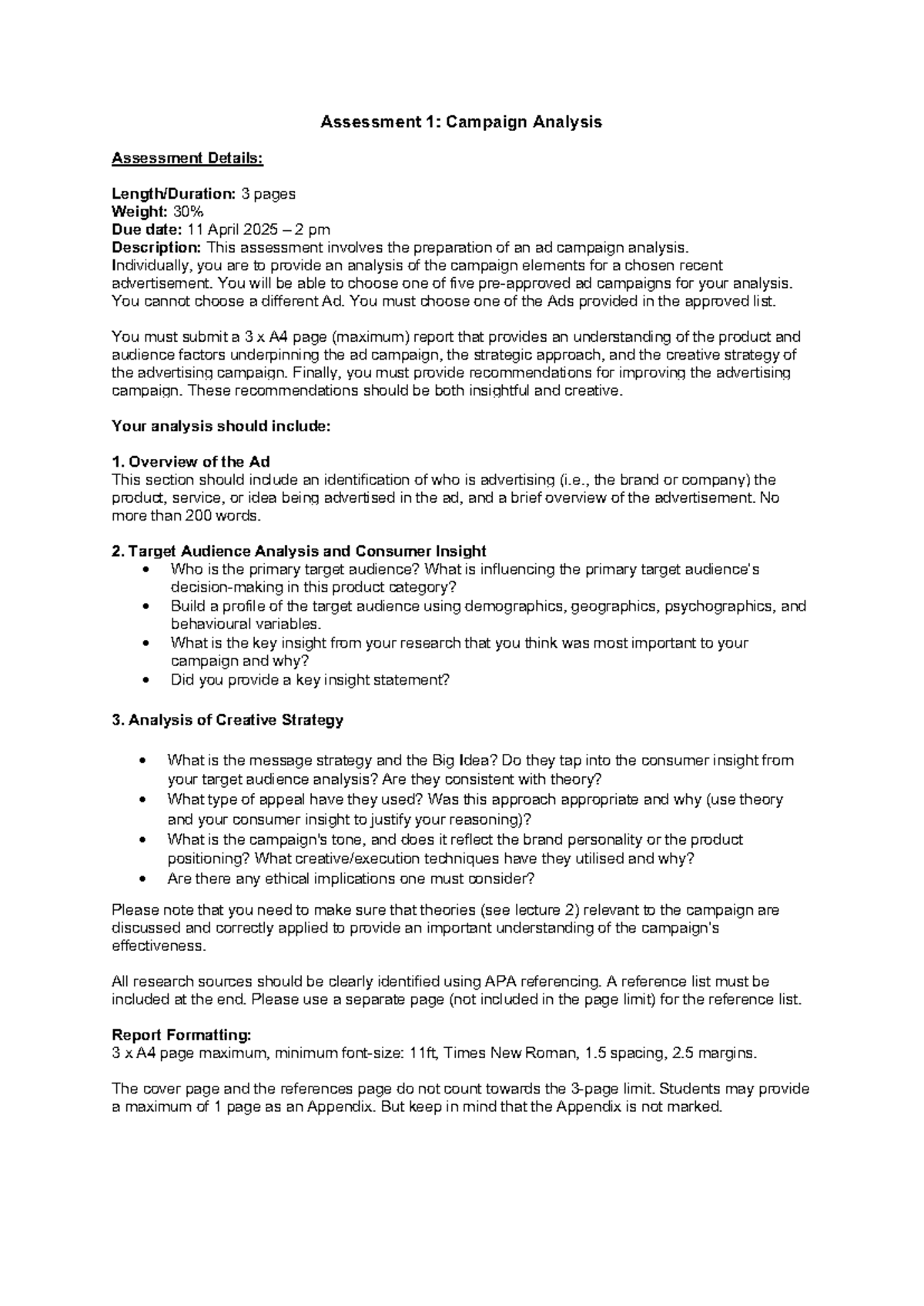 A1 - Campaign Analysis Report for Advertising Strategy Evaluation - Studocu