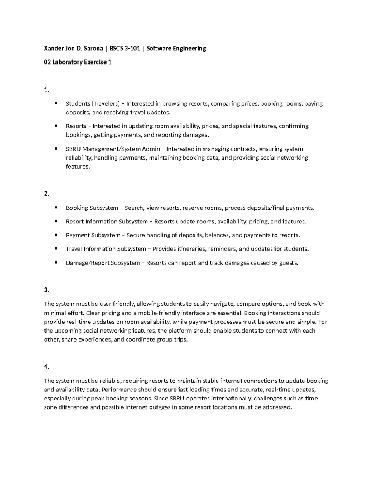 BSCS SE 02 Lab Exercise 1: Travel Booking System Overview - Studocu