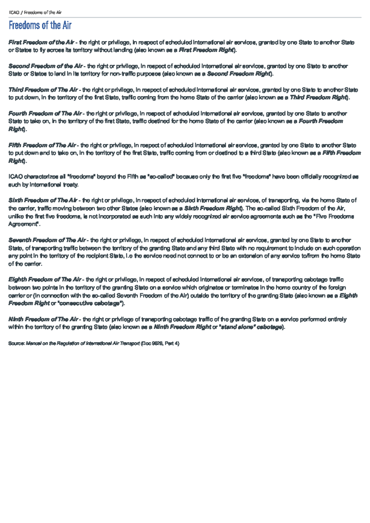 ICAO Freedoms of the Air: Detailed Overview of Rights and Privileges ...