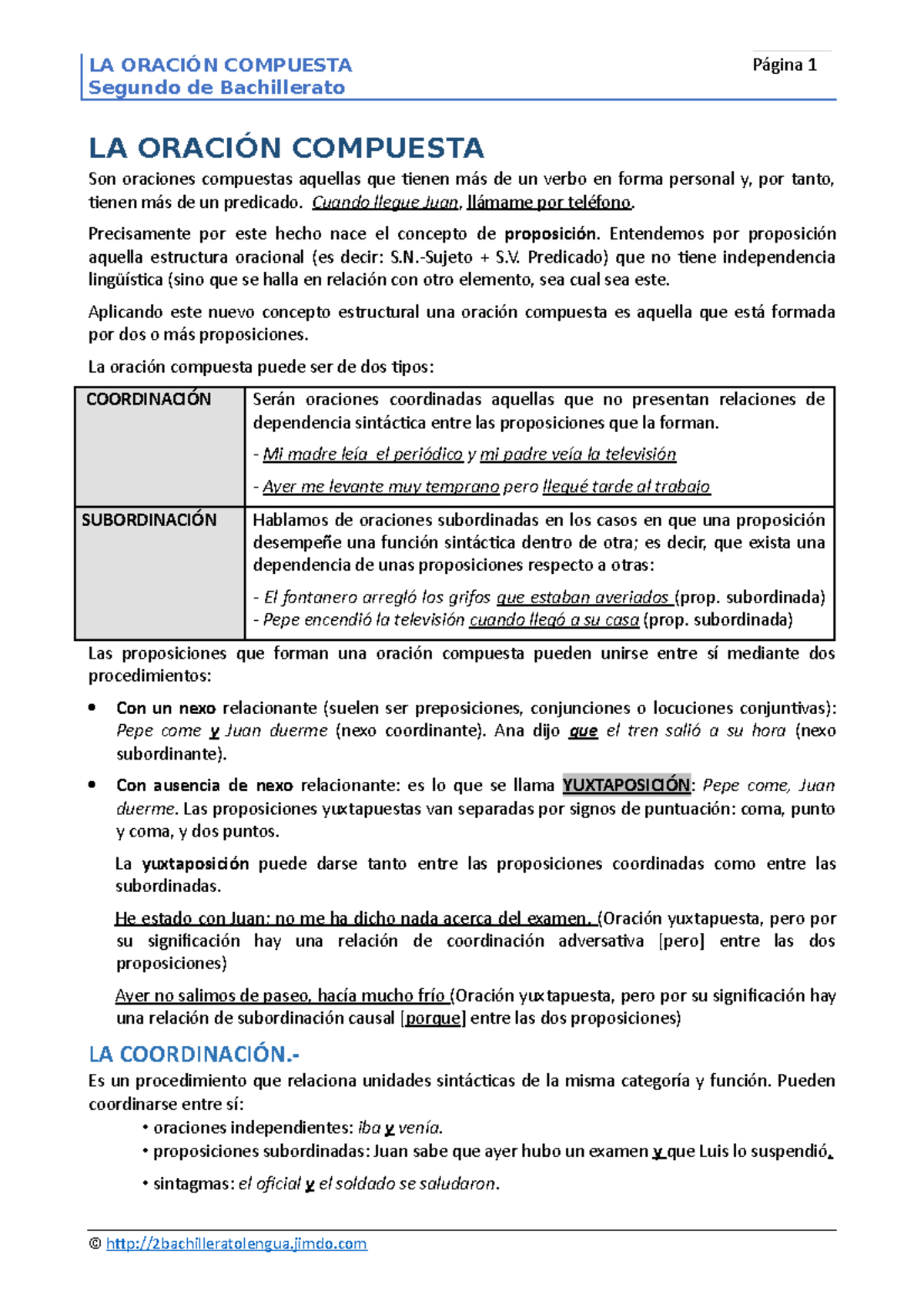 LA ORACIÓN COMPUESTA EN SEGUNDO DE BACHILLERATO: TIPOS Y EJEMPLOS - Studocu