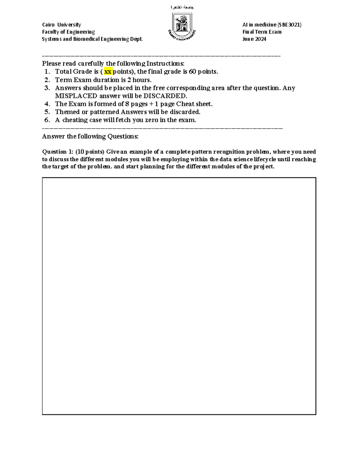 SBE3021 Term Exam 2024 - Sample Notes for Biomedical Engineering - Studocu
