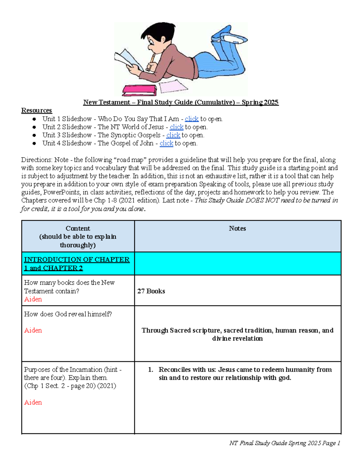 New Testament Final Study Guide - Spring 2025 (Cumulative Review) - Studocu