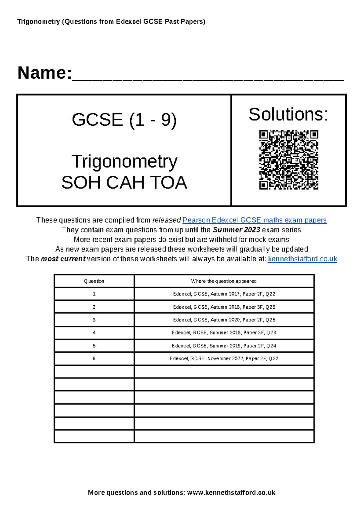 GCSE (1 9) Trigonometry Past Paper Questions & Solutions - Studocu