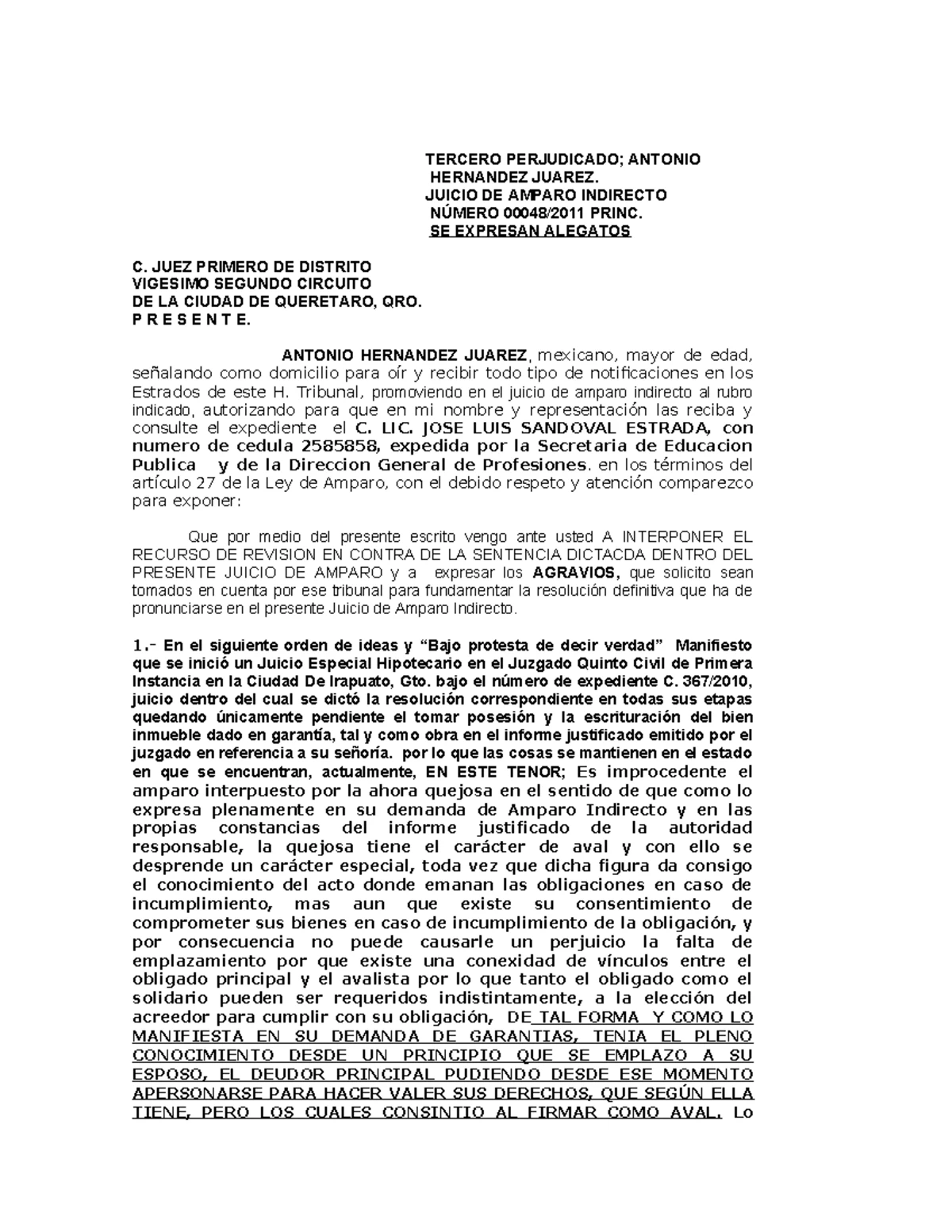 Demanda de Amparo Directo en Juicio Agrario 794/2013 - Hernández Juárez ...