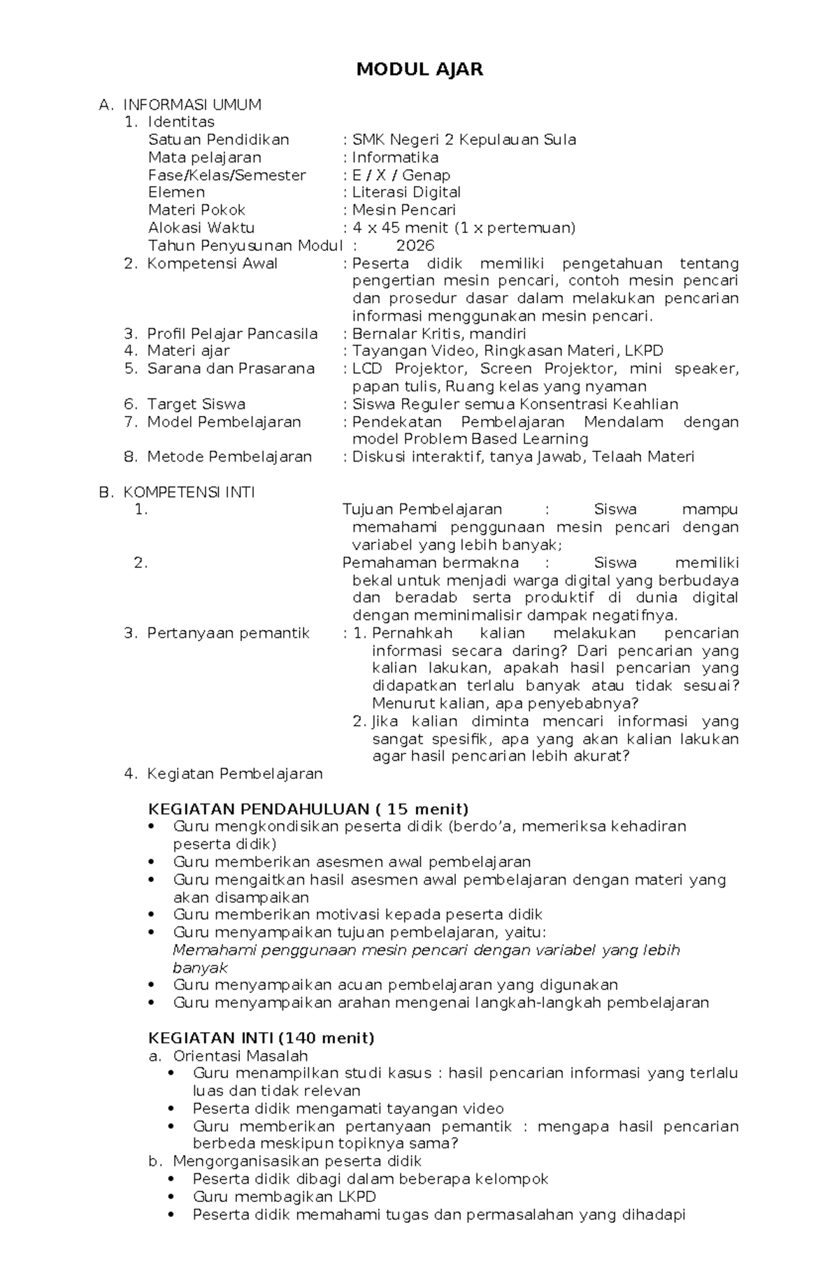 Modul Ajar Informatika: Penggunaan Mesin Pencari dan Membaca Lateral ...
