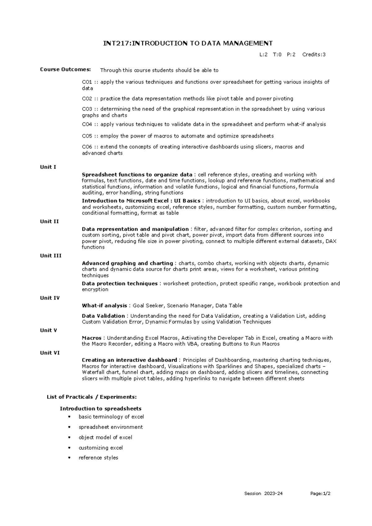 INT217: Comprehensive Guide to Data Management Techniques in Excel ...
