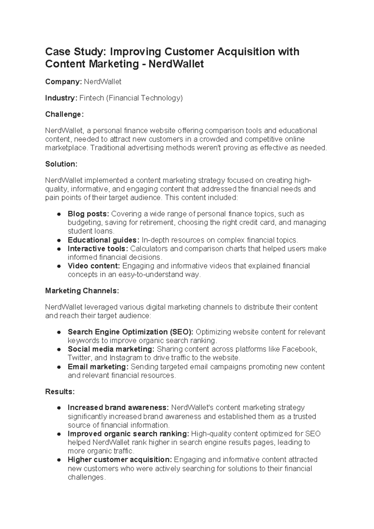 Case Study: Improving Customer Acquisition with Content Marketing ...