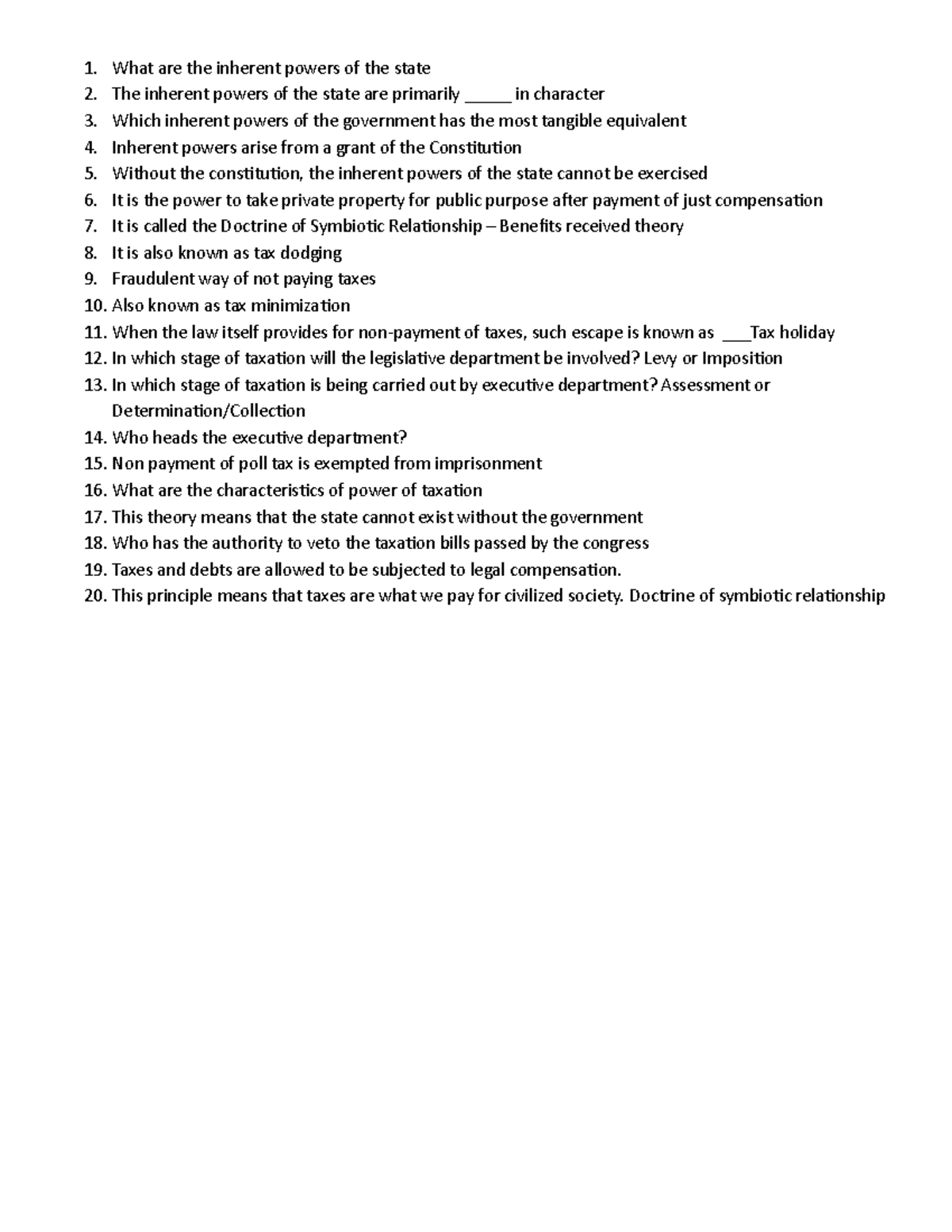 Income Tax Activity: Inherent Powers of the State Explained - Studocu