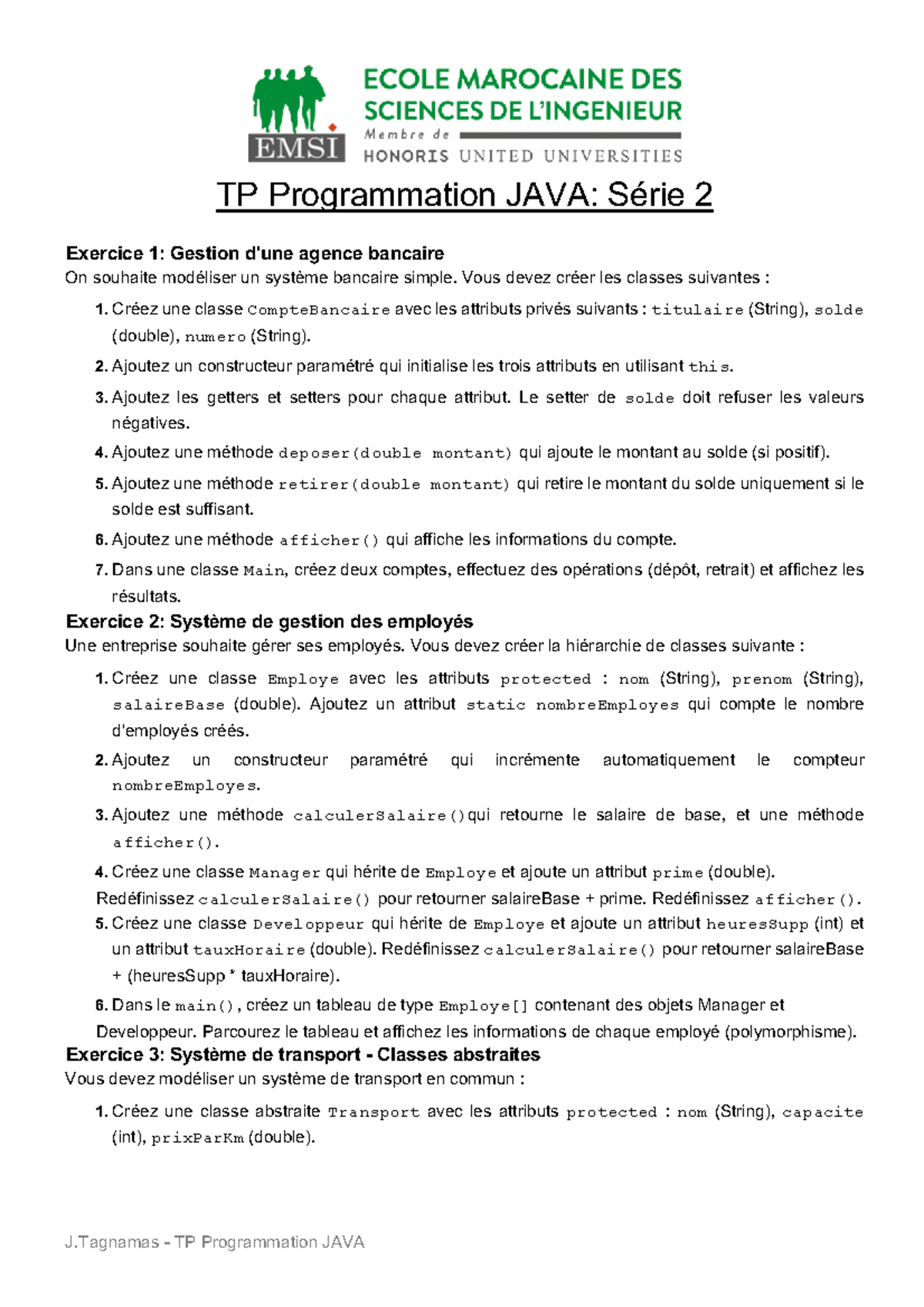 TP2 Programmation JAVA: Exercice sur Gestion Agence Bancaire et ...