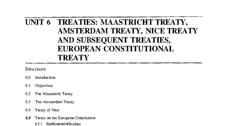 Important Treaties of EU - UNIT 6 TREATIES: MAASTRICHT TREATY ...