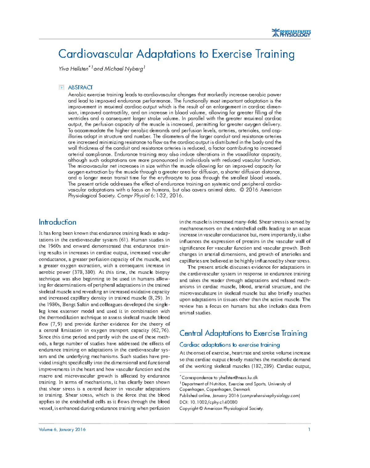 Cardiovascular Adaptations to Exercise Training: Insights and ...