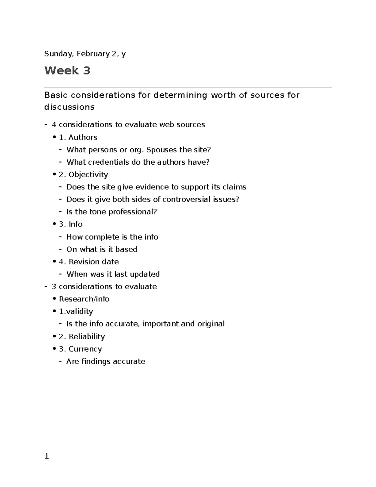 Week 3 - lecture notes - Sunday, February 2, y Week 3 Basic ...