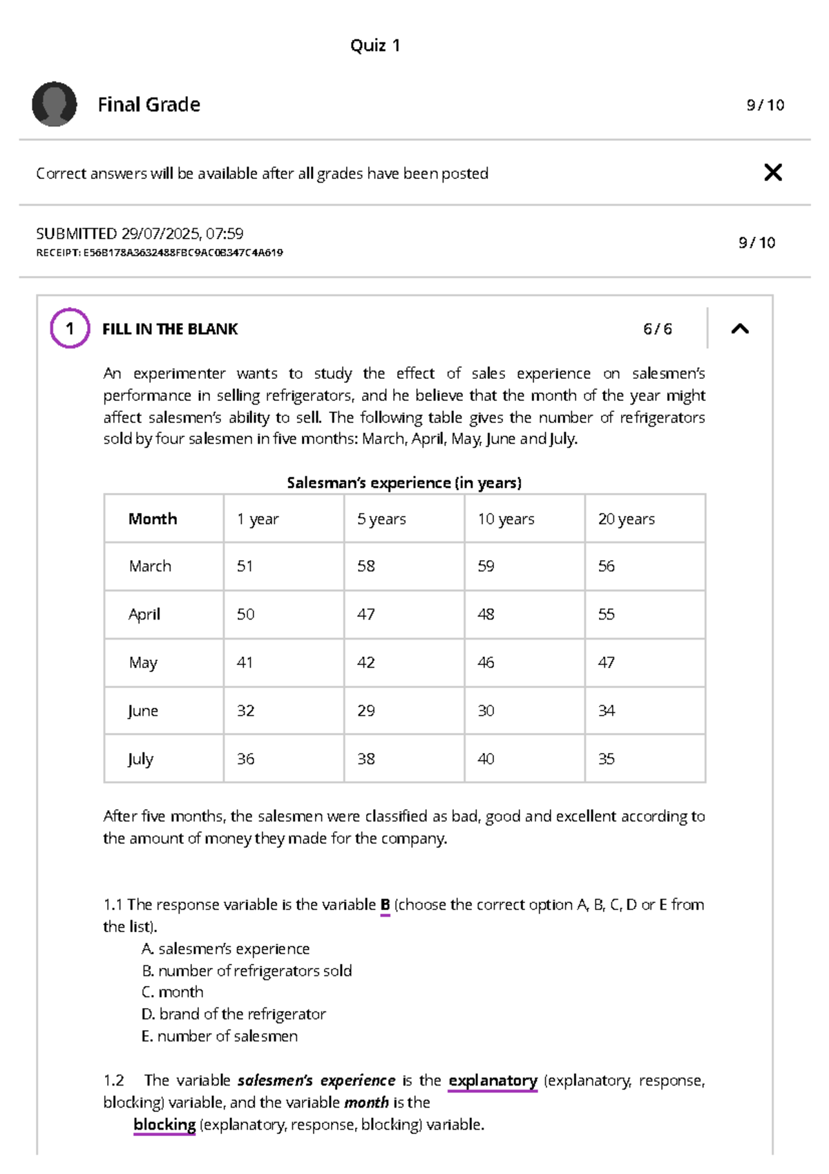 Quiz 1 Final Grade 9 Analysis of Sales Performance Data - Studocu