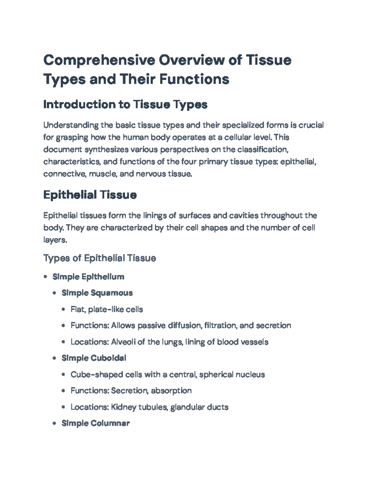 Tissue Types & Functions Overview: Essential Insights (BIO 101) - Studocu