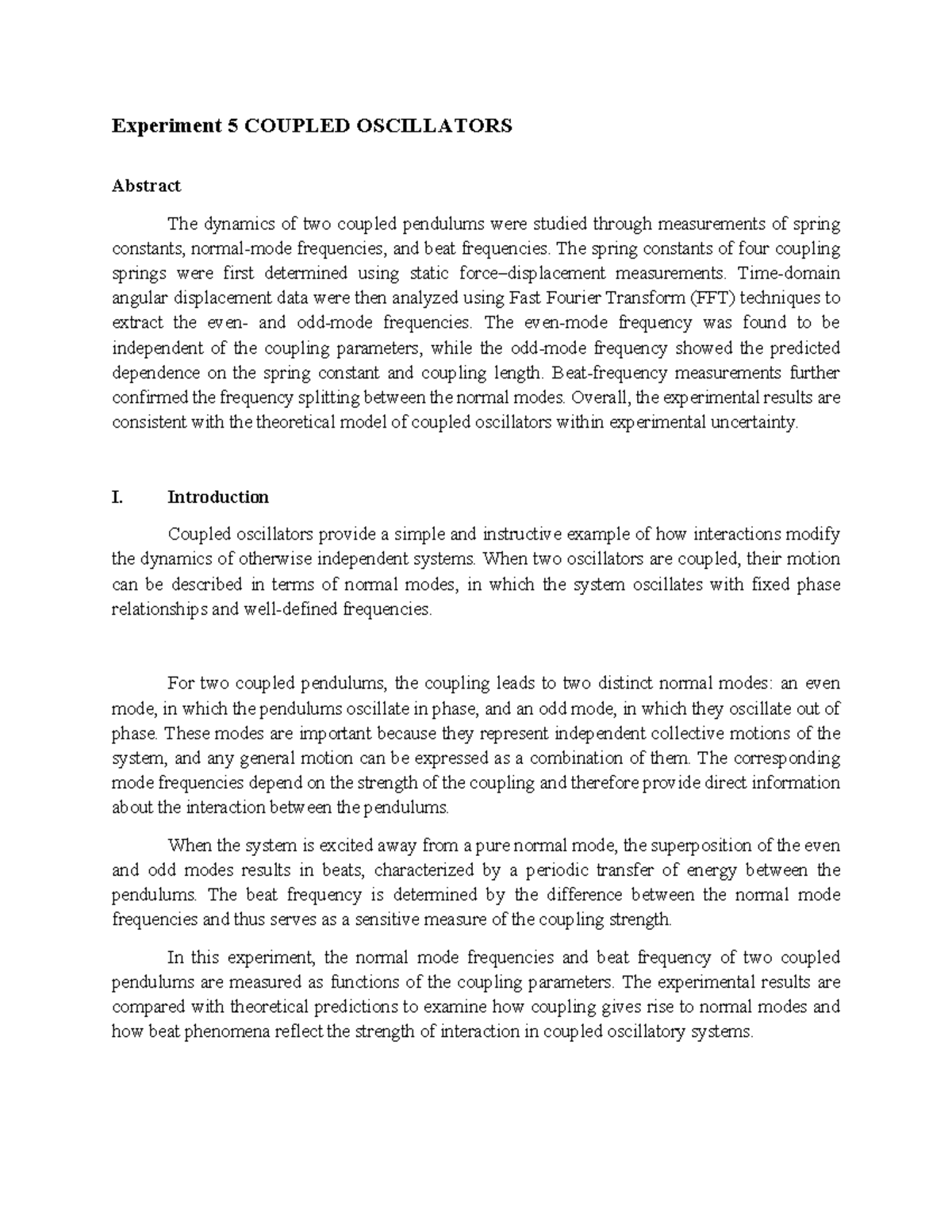 Exp 5 Lab Report: Dynamics of Coupled Oscillators and Beat Frequencies ...