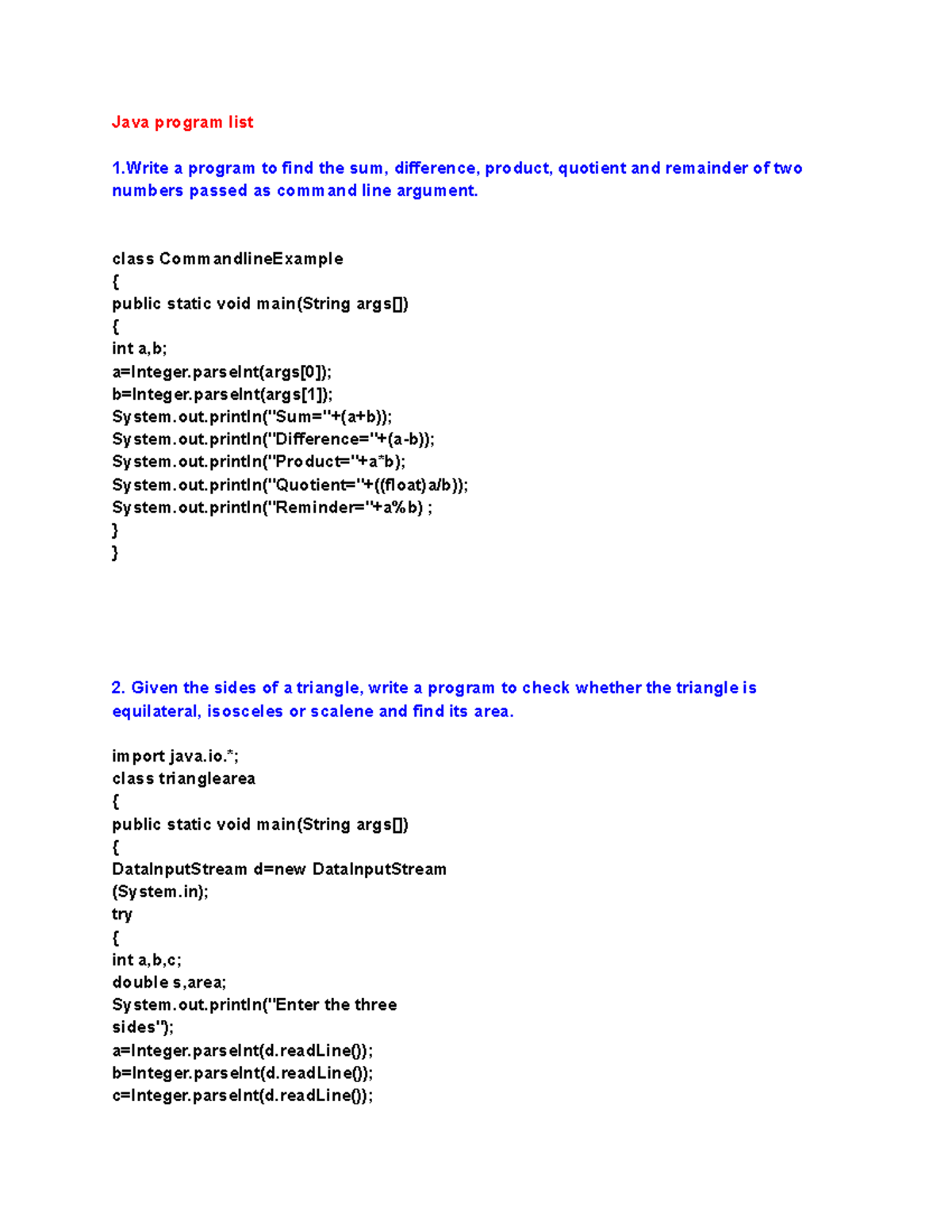 Java Lab List: Command Line, Arrays, Classes & More - Studocu
