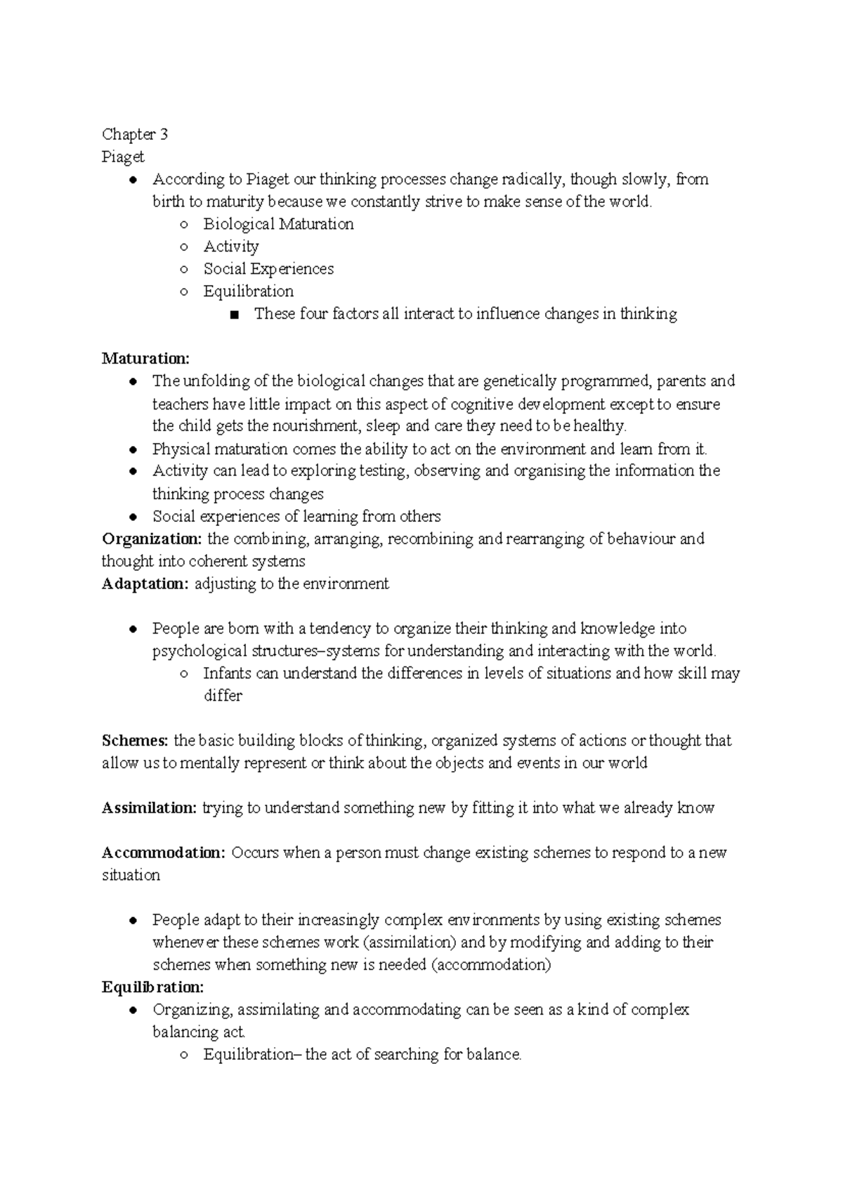 Chapter 3: Piaget's Theory of Cognitive Development Notes - Studocu
