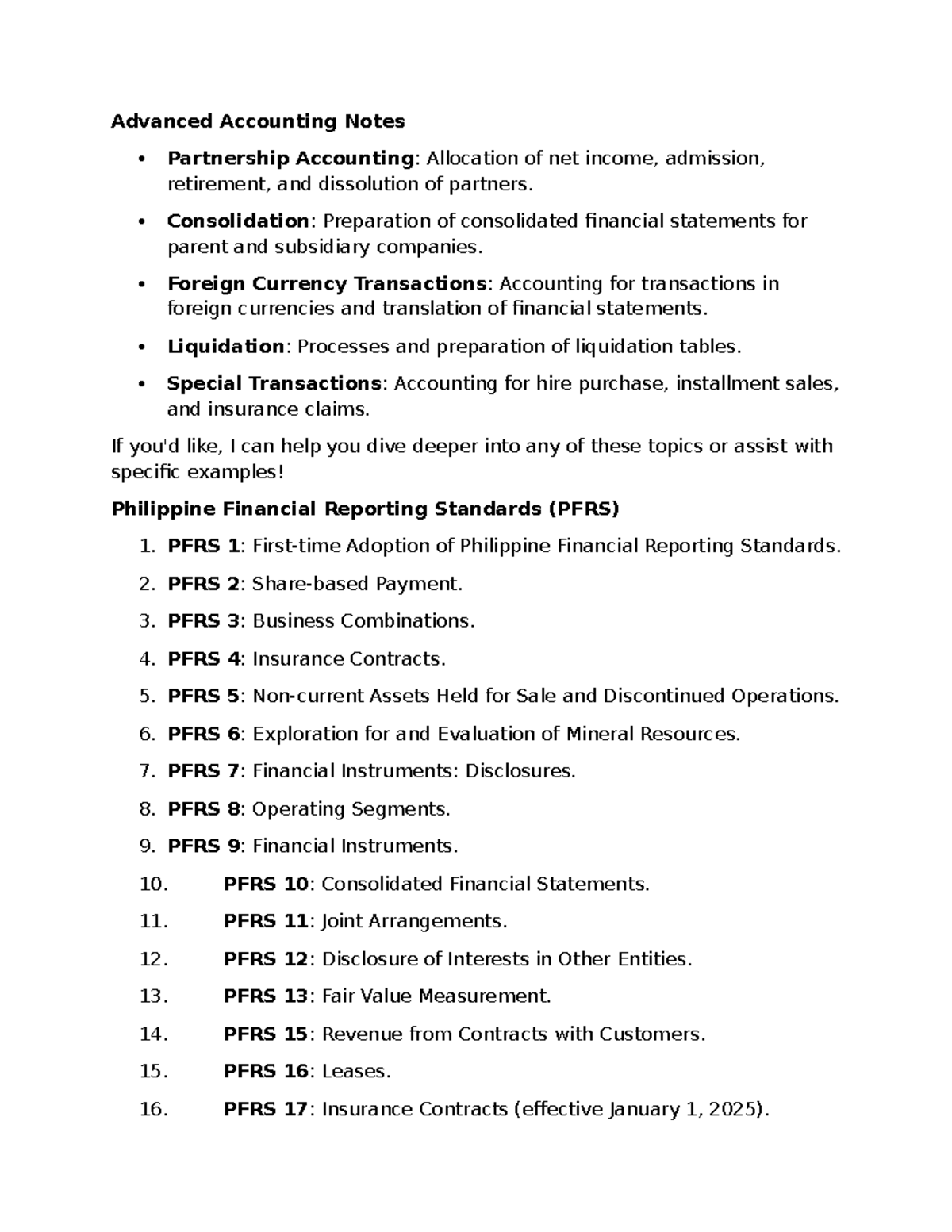 AFAR - Advanced Accounting Notes & Key Topics Overview - Studocu