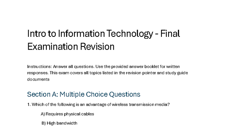 IT 101 Final Exam Revision Guide: Key Topics & Questions - Studocu