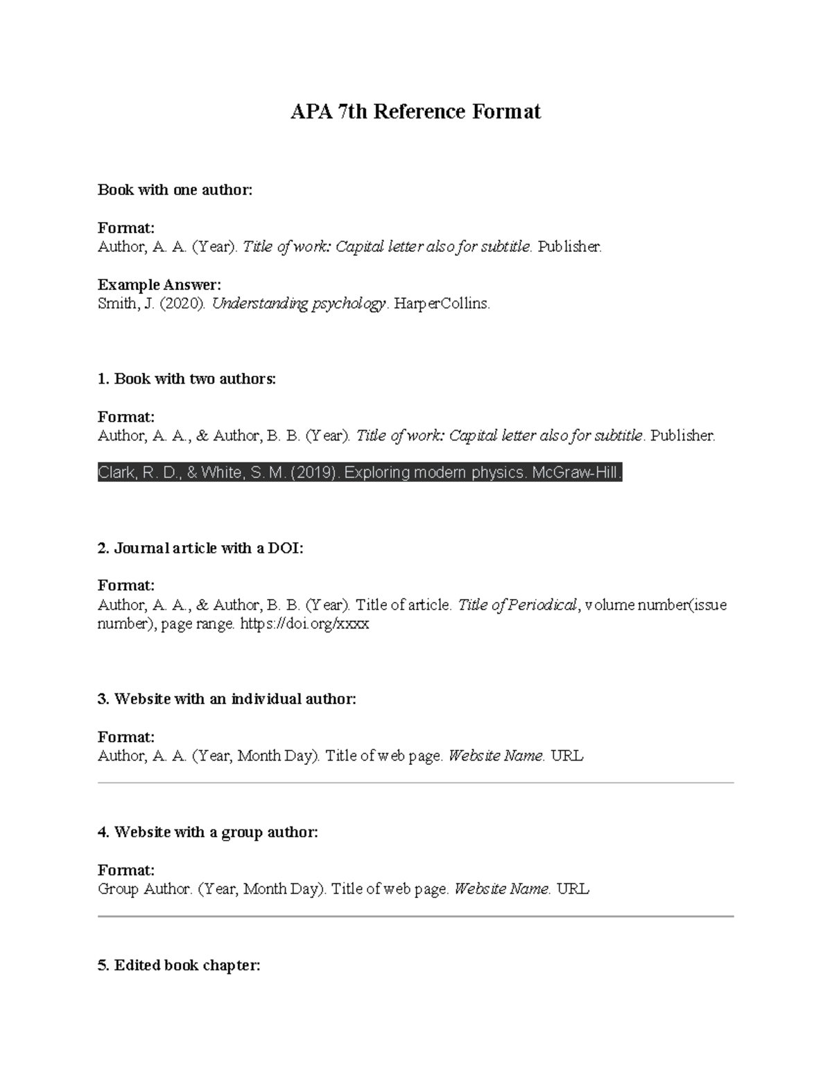 Comprehensive Guide to APA 7th Reference Format - Studocu