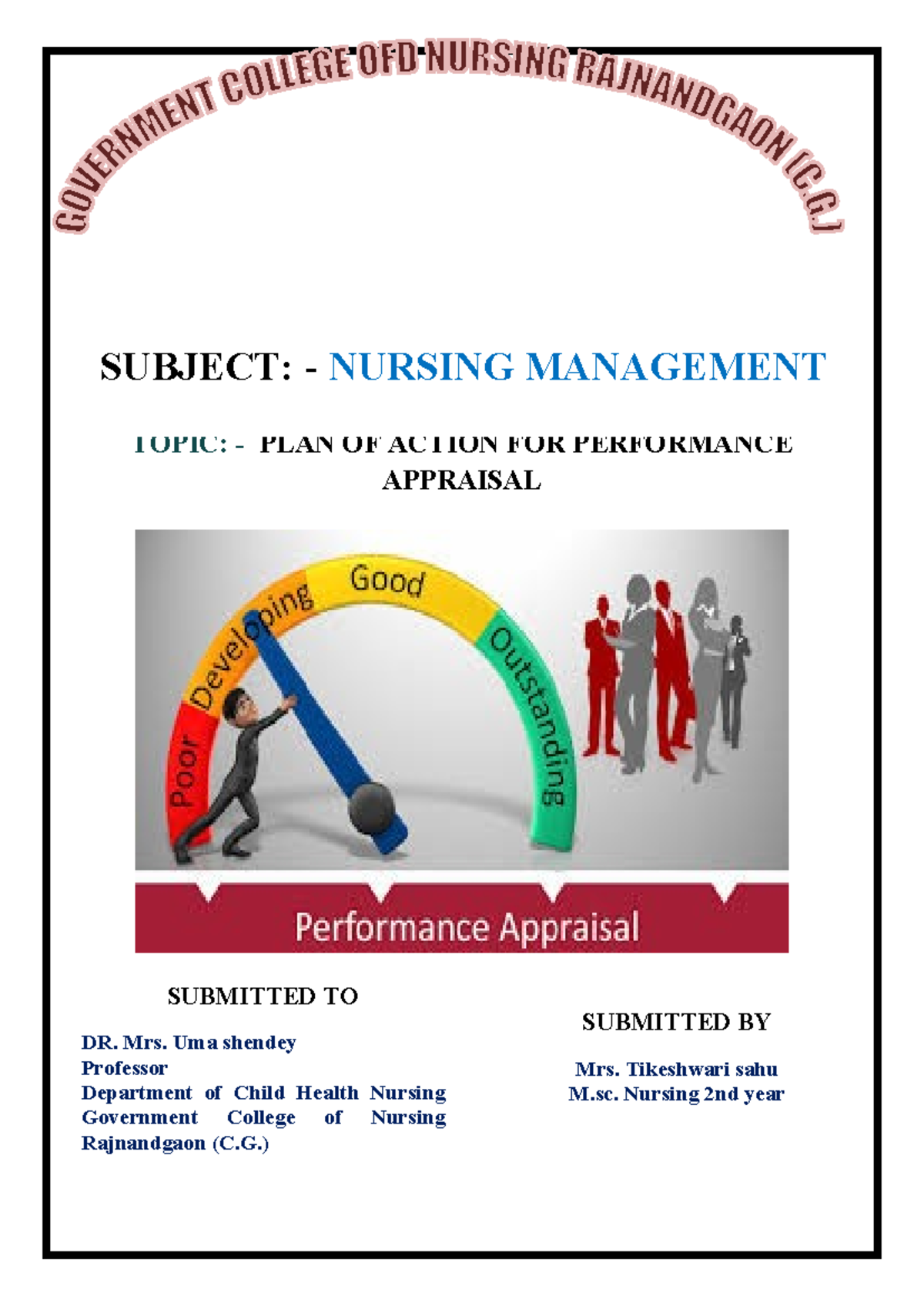 NURSING MANAGEMENT: PLAN OF ACTION FOR PERFORMANCE APPRAISAL - Studocu