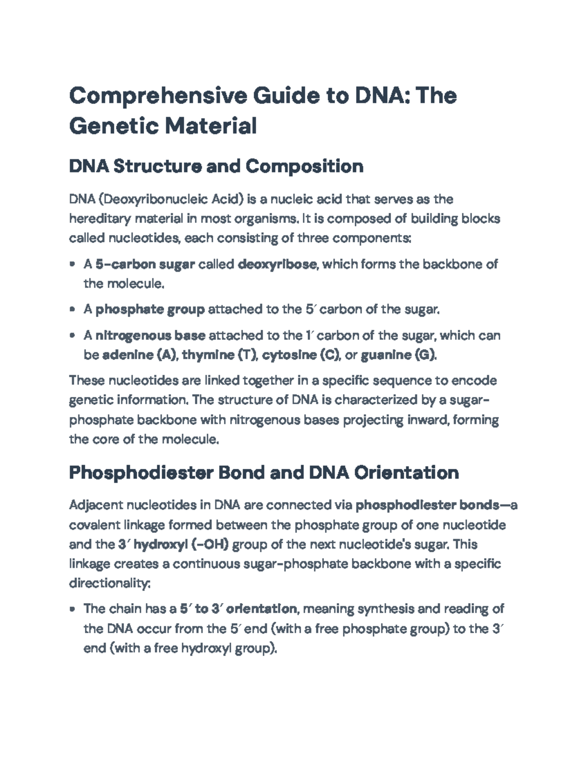 Comprehensive Overview of DNA Structure & Replication Processes (BIO101 ...