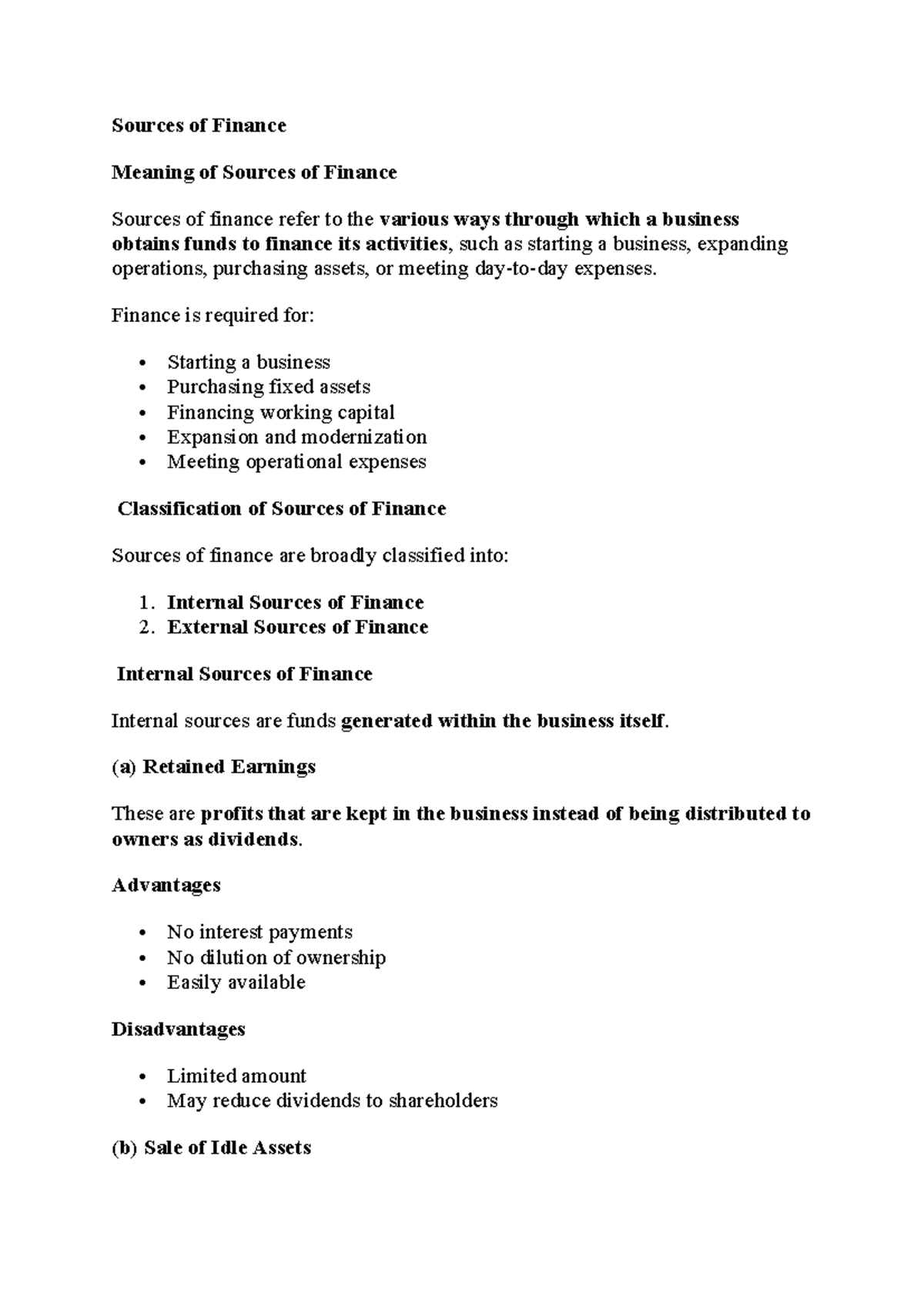 Sources of Finance and Capital Markets Overview (FIN 101) - Studocu