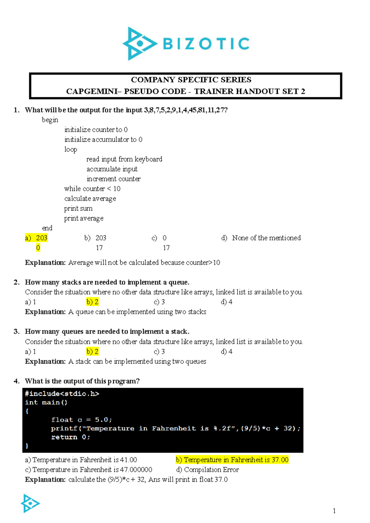 Capgemini 2024 Pseudo Code Trainer Handout Set 2: Key Concepts ...