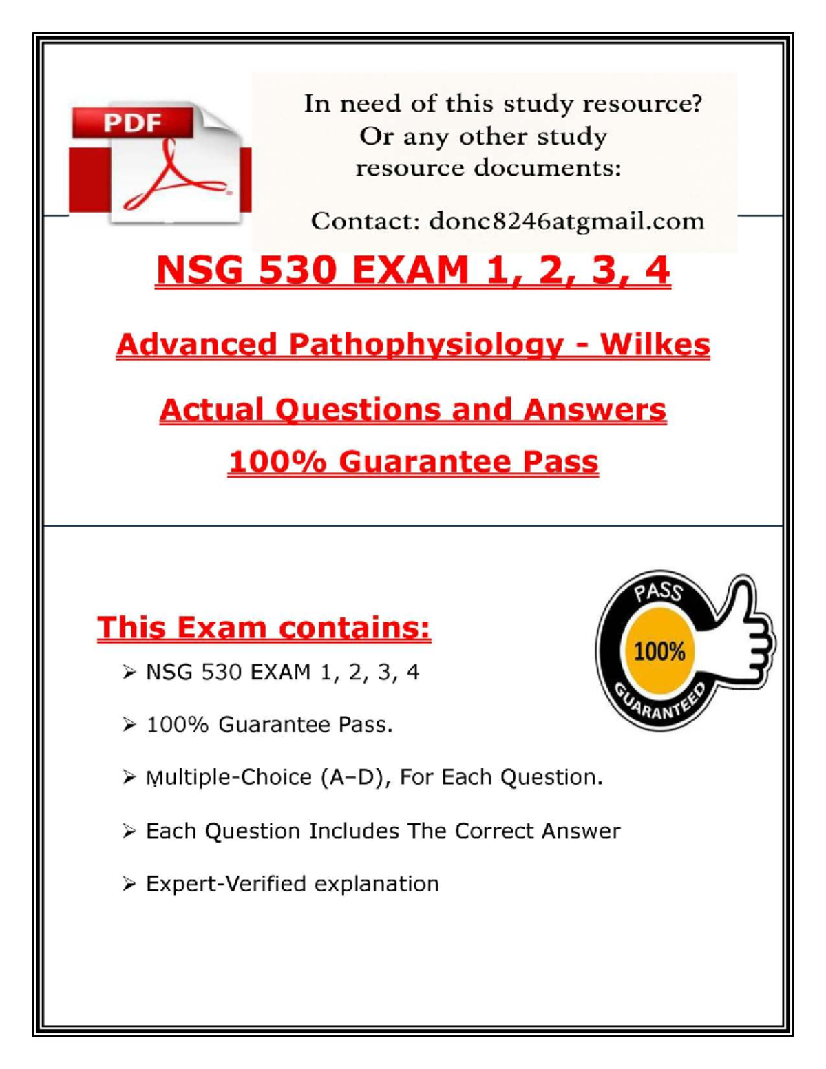 NSG 530 Exams 1-4 with Verified Answers and Explanations - Studocu