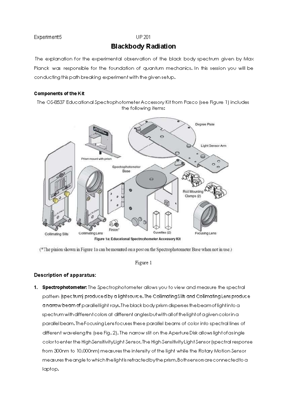 Experiment 5 UP 201: Blackbody Radiation Write-Up and Setup Guide - Studocu