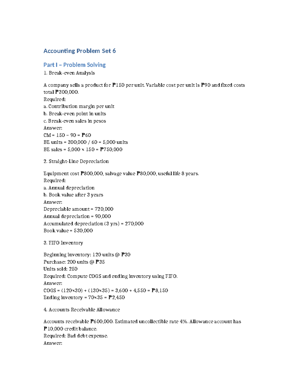 Accounting Problem Set 6: Solutions & Theory Questions - Studocu