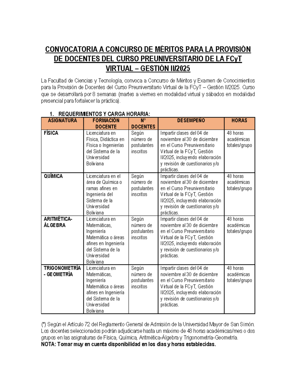 Convocatoria a Concurso de Méritos para Docentes del Curso Preun 5 ...