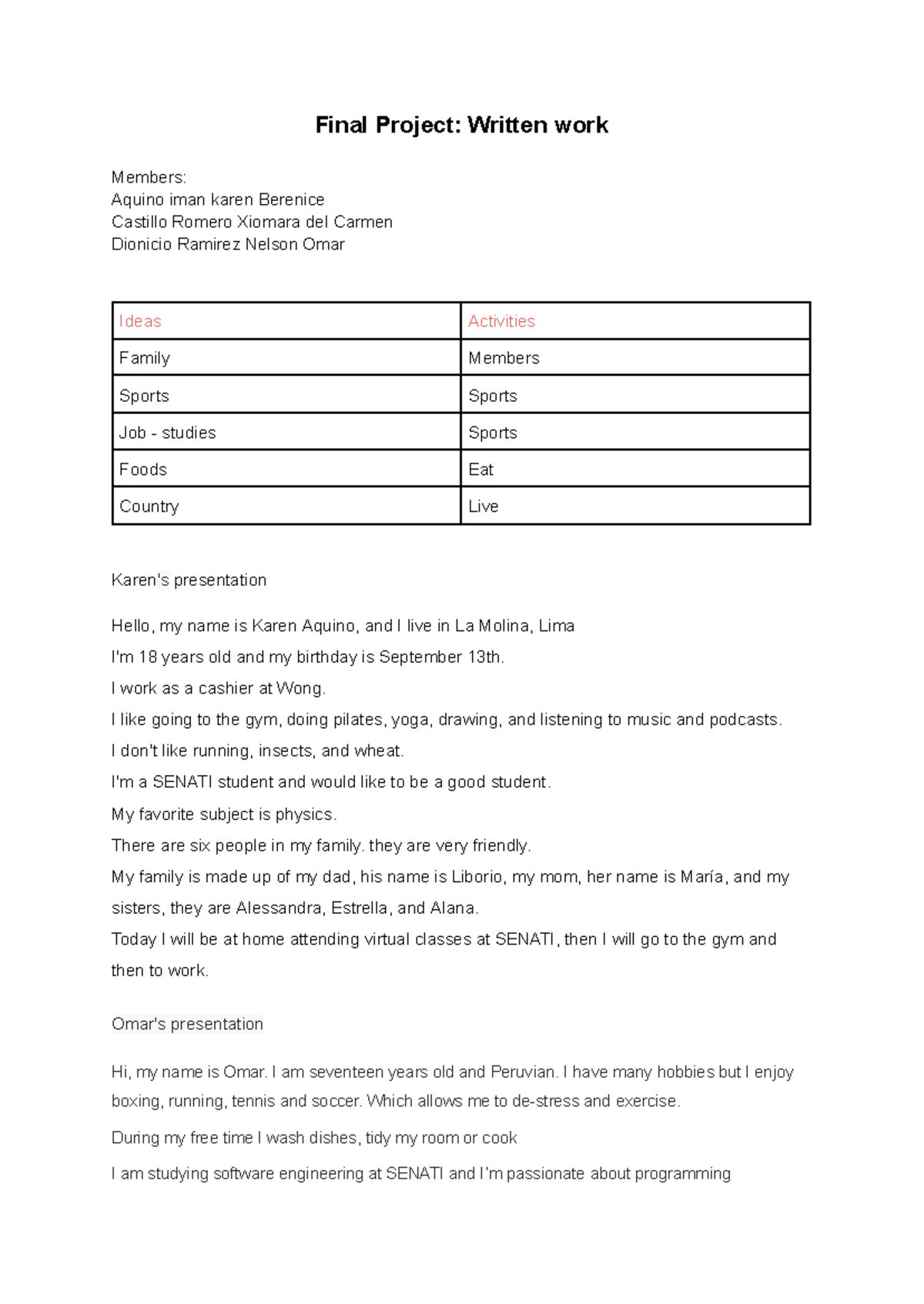 Final poject - Final Project: Written work Members: Aquino iman karen ...
