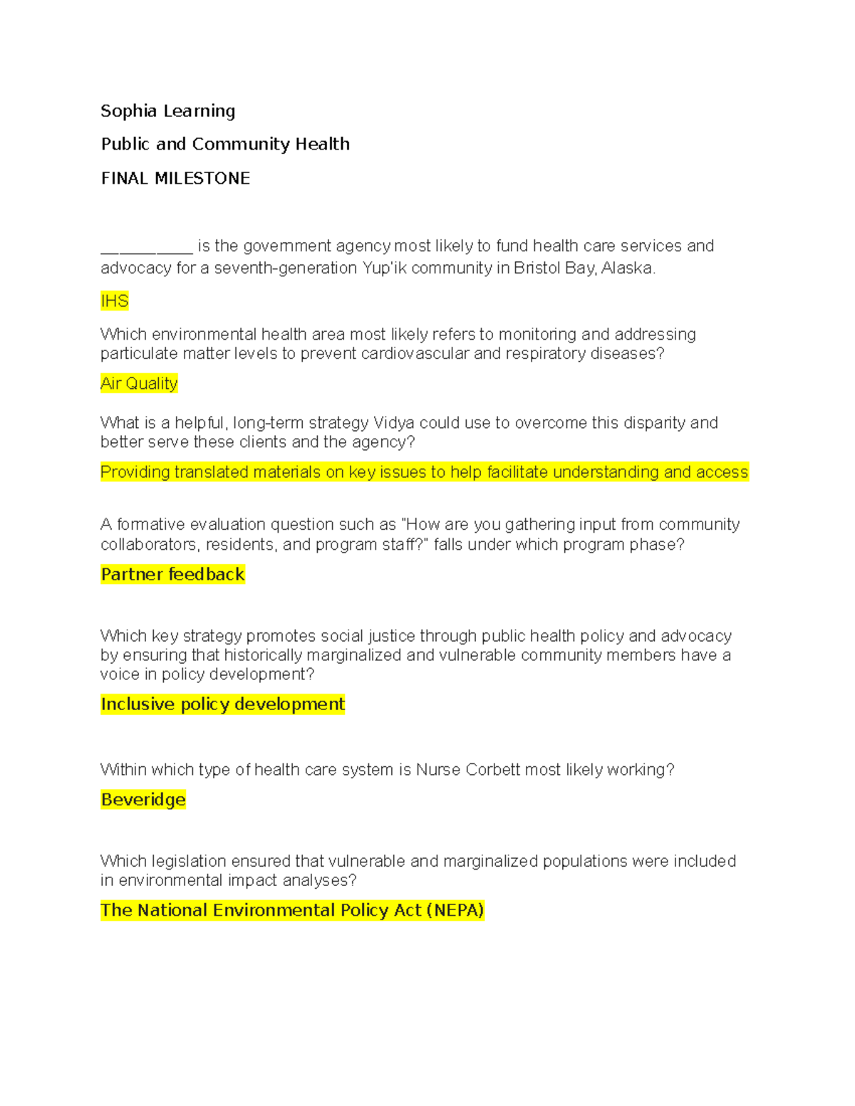 Public and Community Health PCH 301 Final Exam Review Notes - Studocu