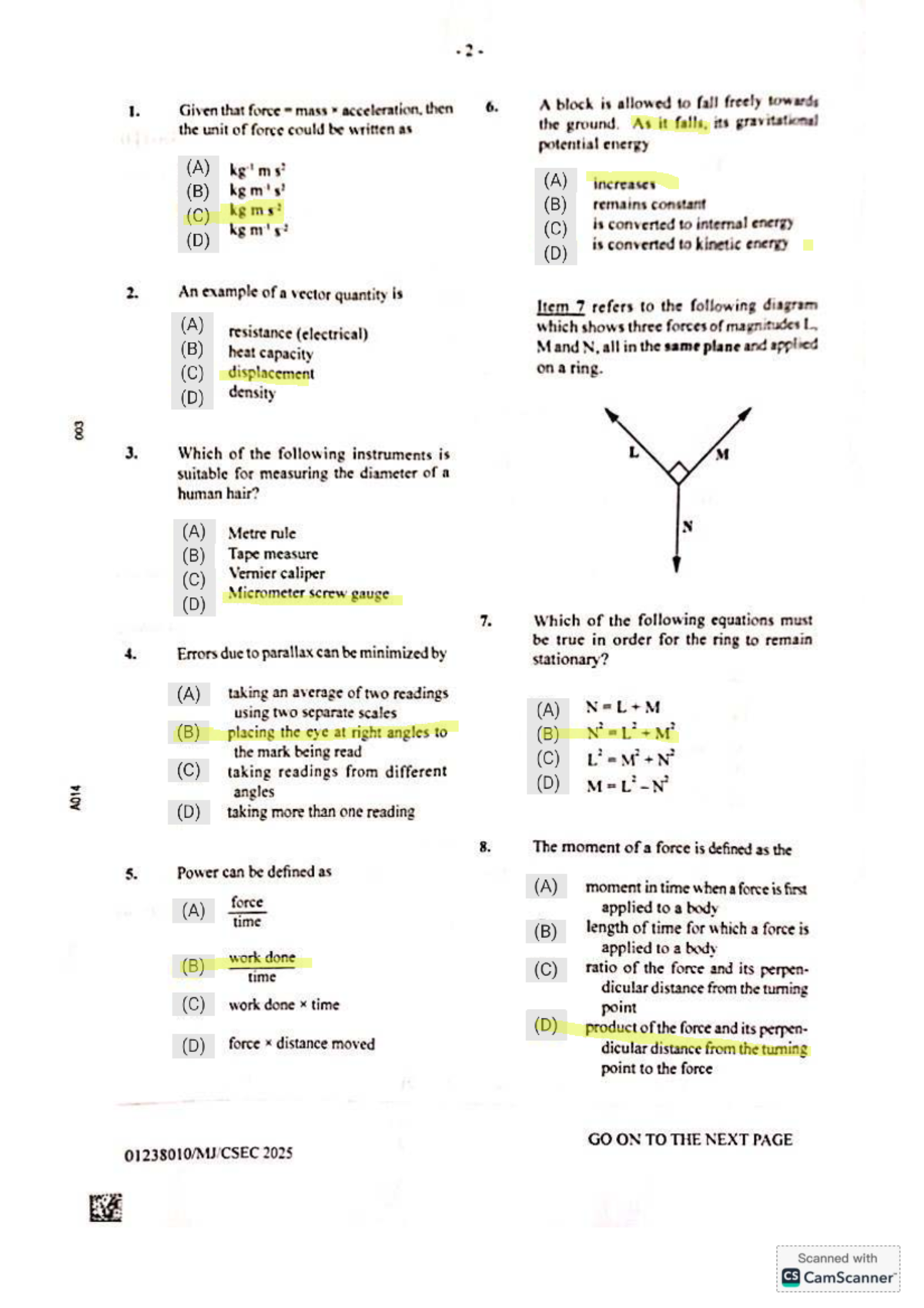 CSEC Physics 2025 P1 Final Exam Review Notes - Studocu