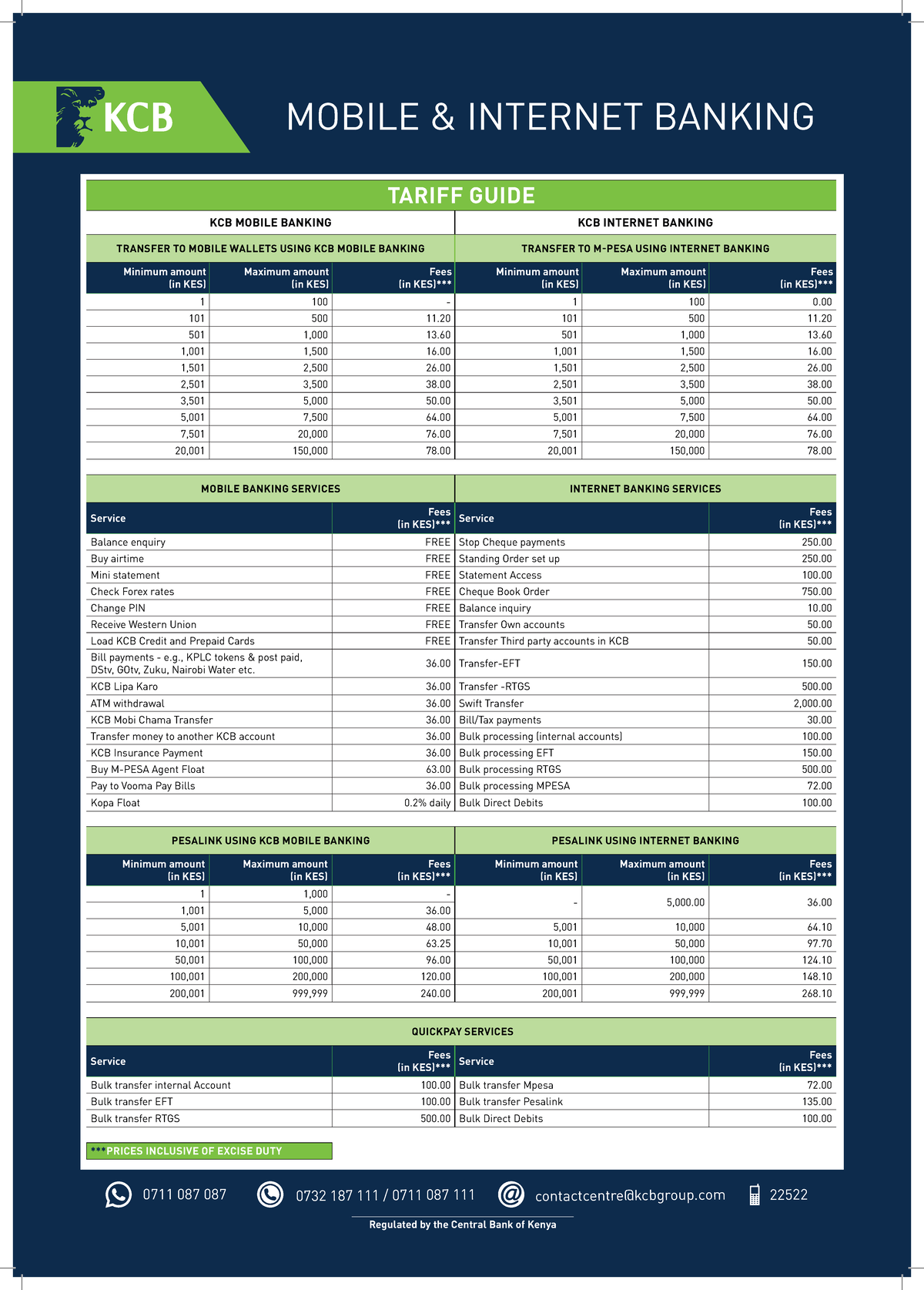 KCB Mobile & Internet Banking Tariff Guide: Fees & Services Overview ...